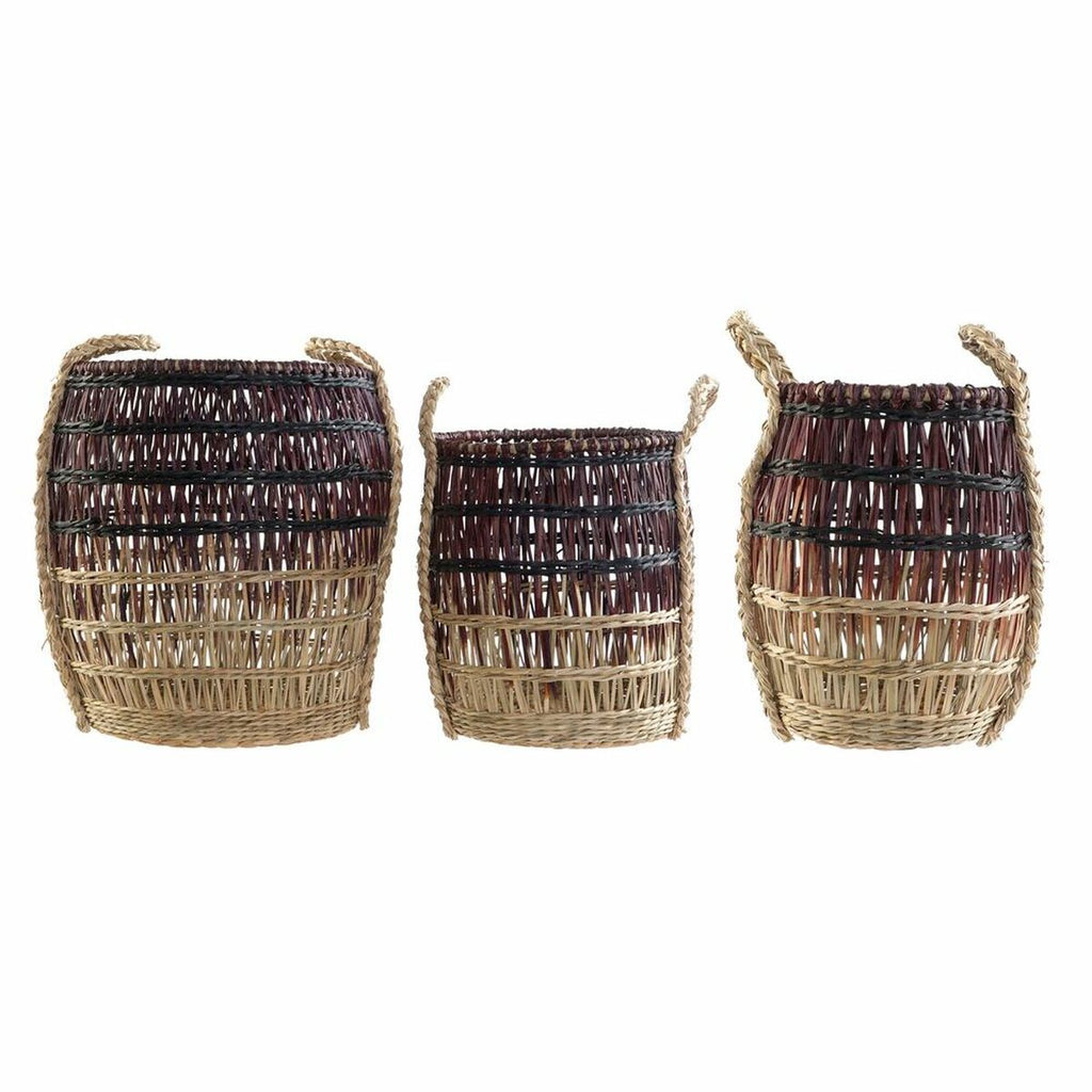 Basket set DKD Home Decor Natural Lilac Seagrass (3 Pieces)