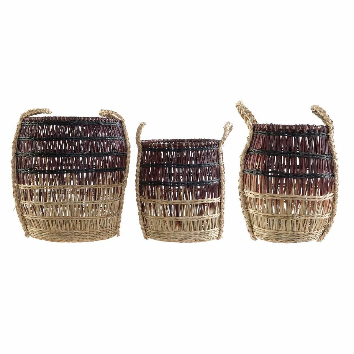 Basket set DKD Home Decor Natural Lilac Seagrass (3 Pieces)